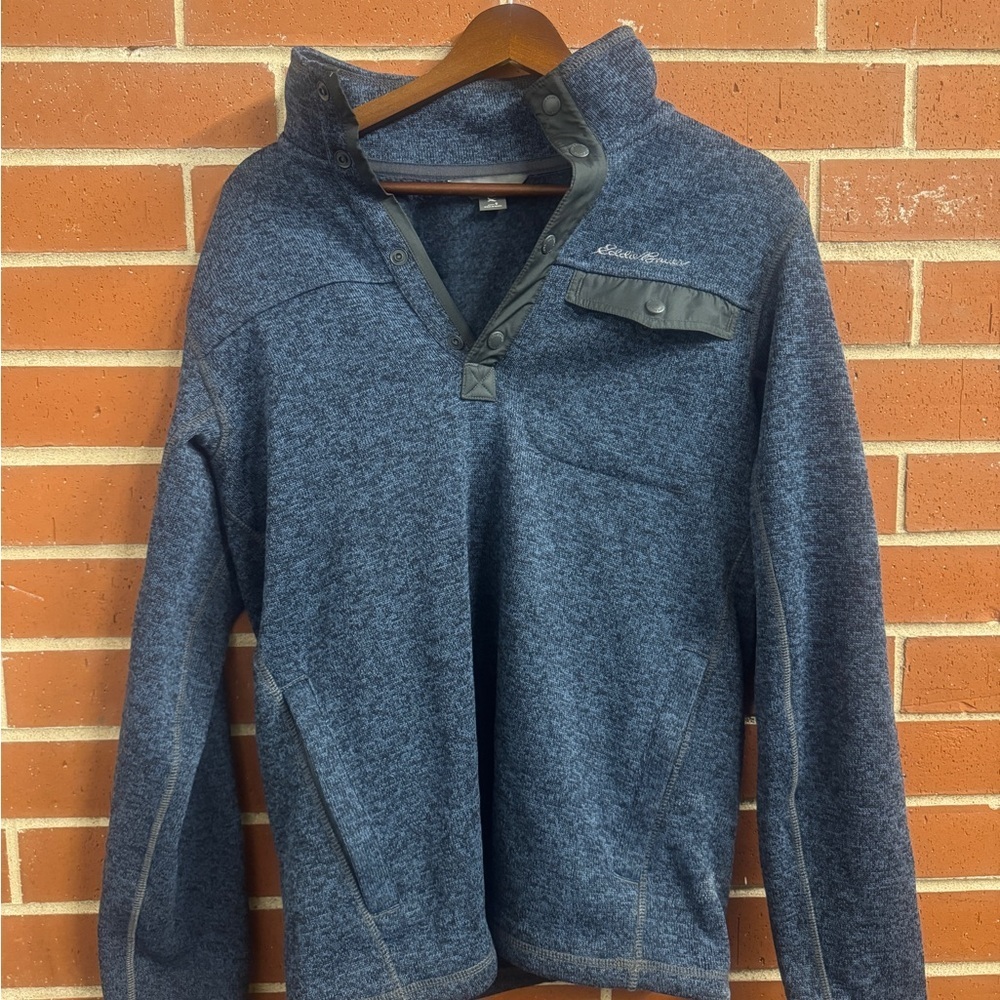 Eddie Bauer Navy Heather Fleece Snap Pullover Men’s Small